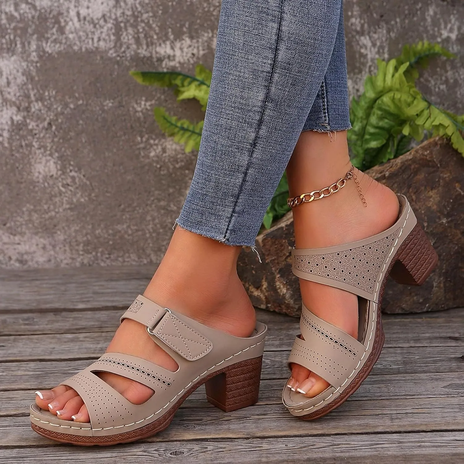 Fashion Low Heel Sandals for Women Strappy Buckle Heeled Sandal with Chunk Heel Low Block Chunky Banquet Shoes