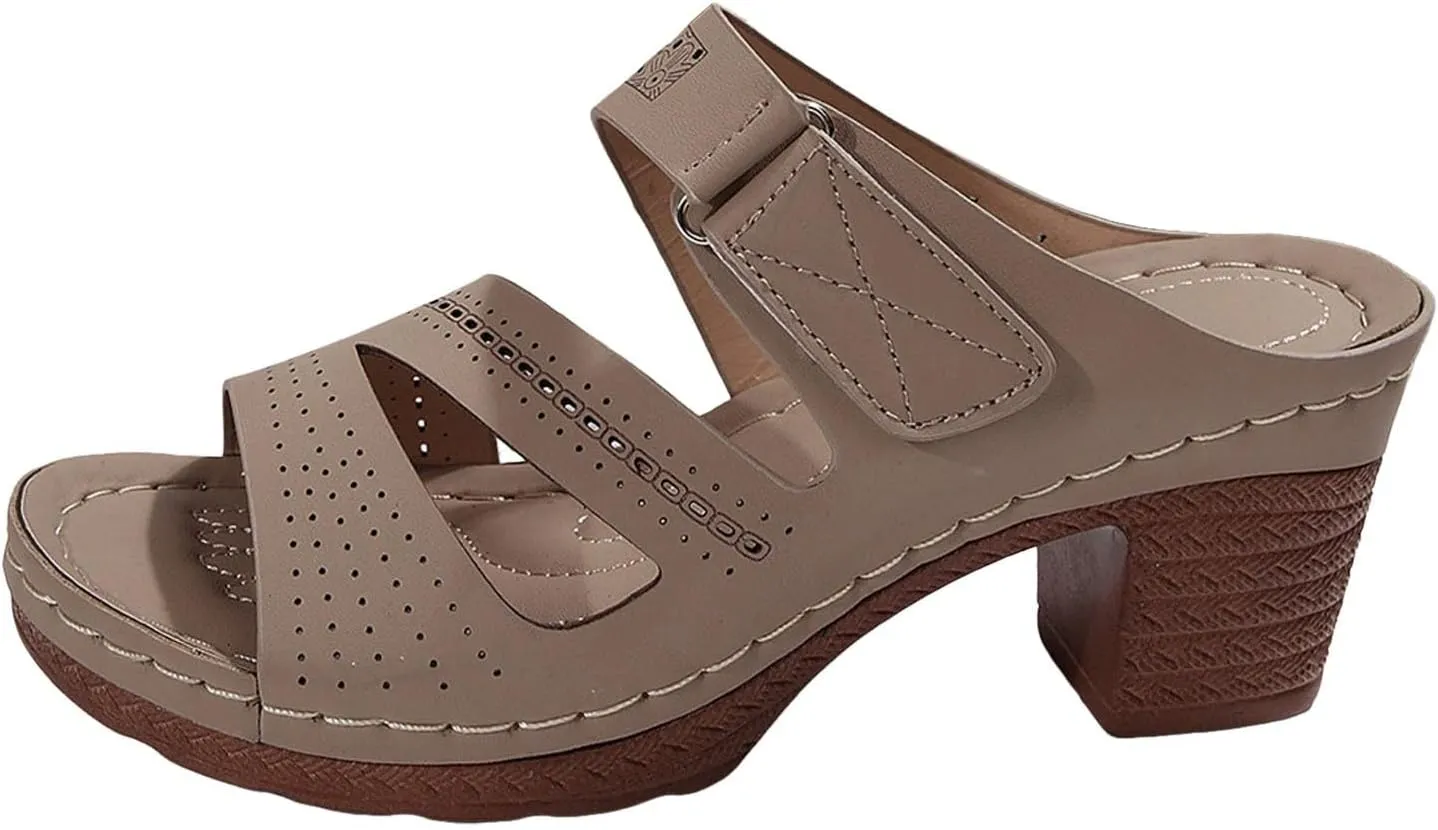 Fashion Low Heel Sandals for Women Strappy Buckle Heeled Sandal with Chunk Heel Low Block Chunky Banquet Shoes