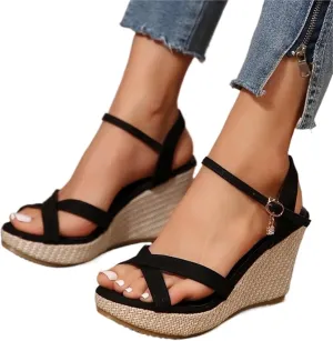 Fashion Wedge Sandals For Women Summer Casual Non-slip Peep Toe Platform Shoes Rubber Sole Buckle Elegant Heel Woman Sandale