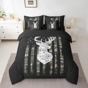Feelyou Deer King Comforter Set with Sheets 7 Piece American Flag Bedding Set Deer Hunting Camouflage Style Bed in a Bag