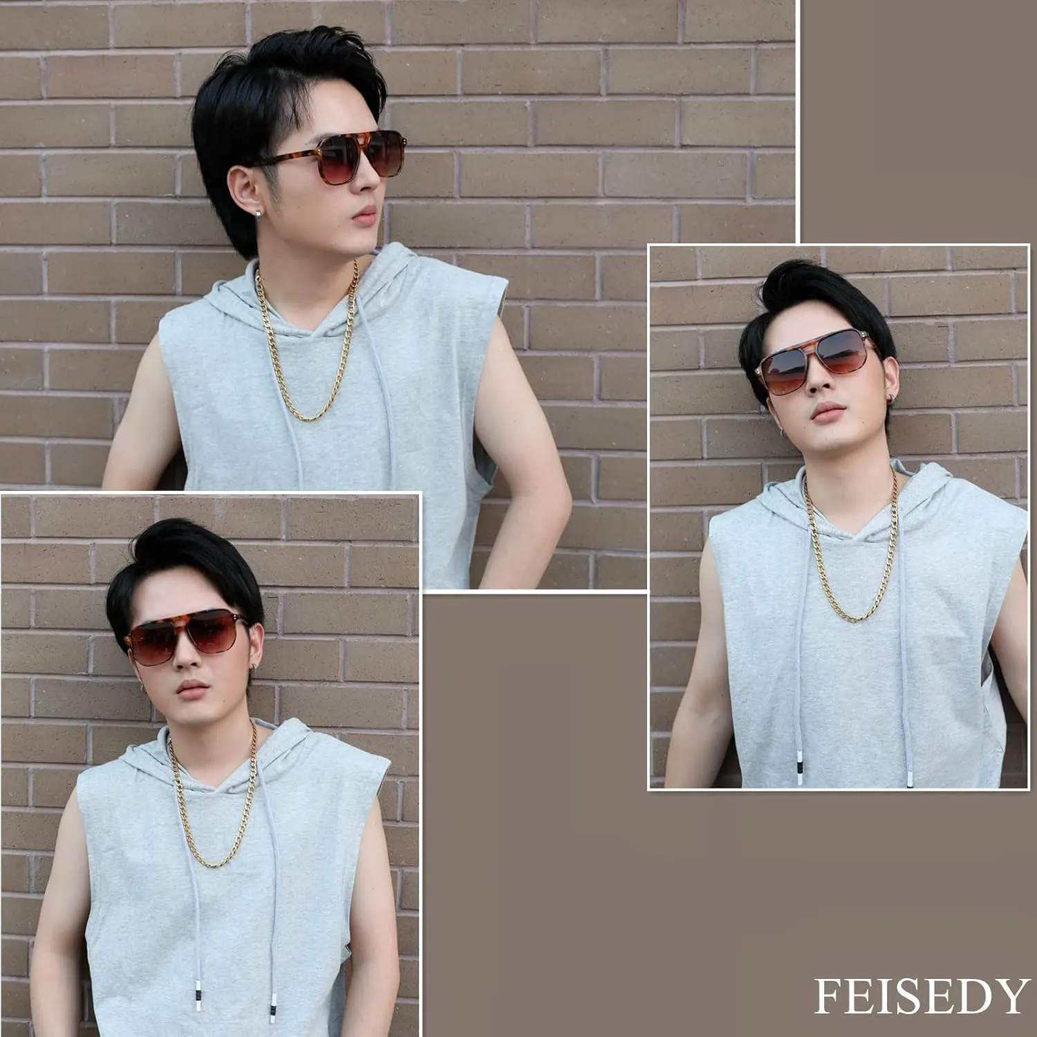 FEISEDY Retro Square Aviator Sunglasses Women Men 70s Vintage Trendy Plastic Frame Sun Glasses B2835
