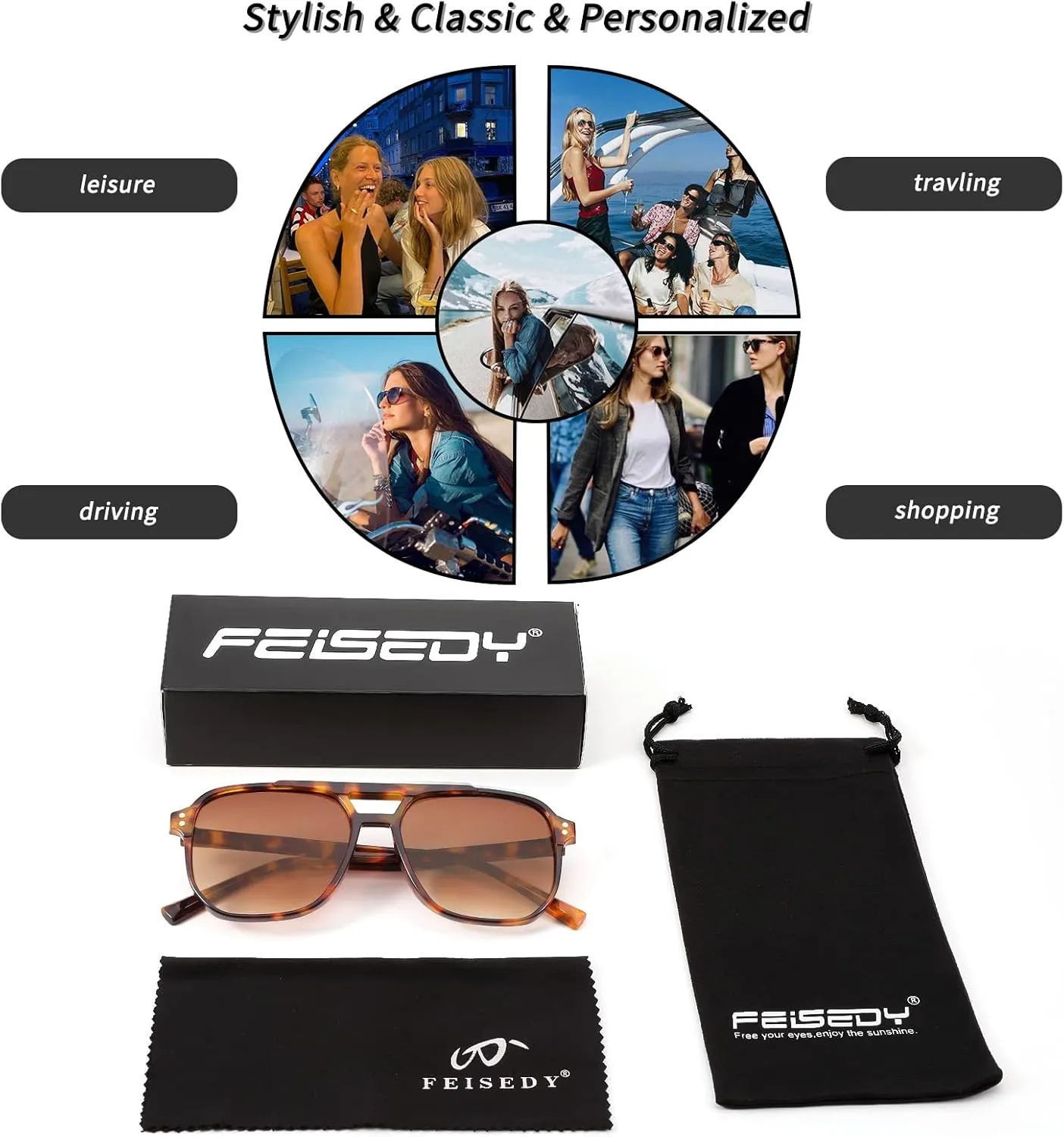 FEISEDY Retro Square Aviator Sunglasses Women Men 70s Vintage Trendy Plastic Frame Sun Glasses B2835