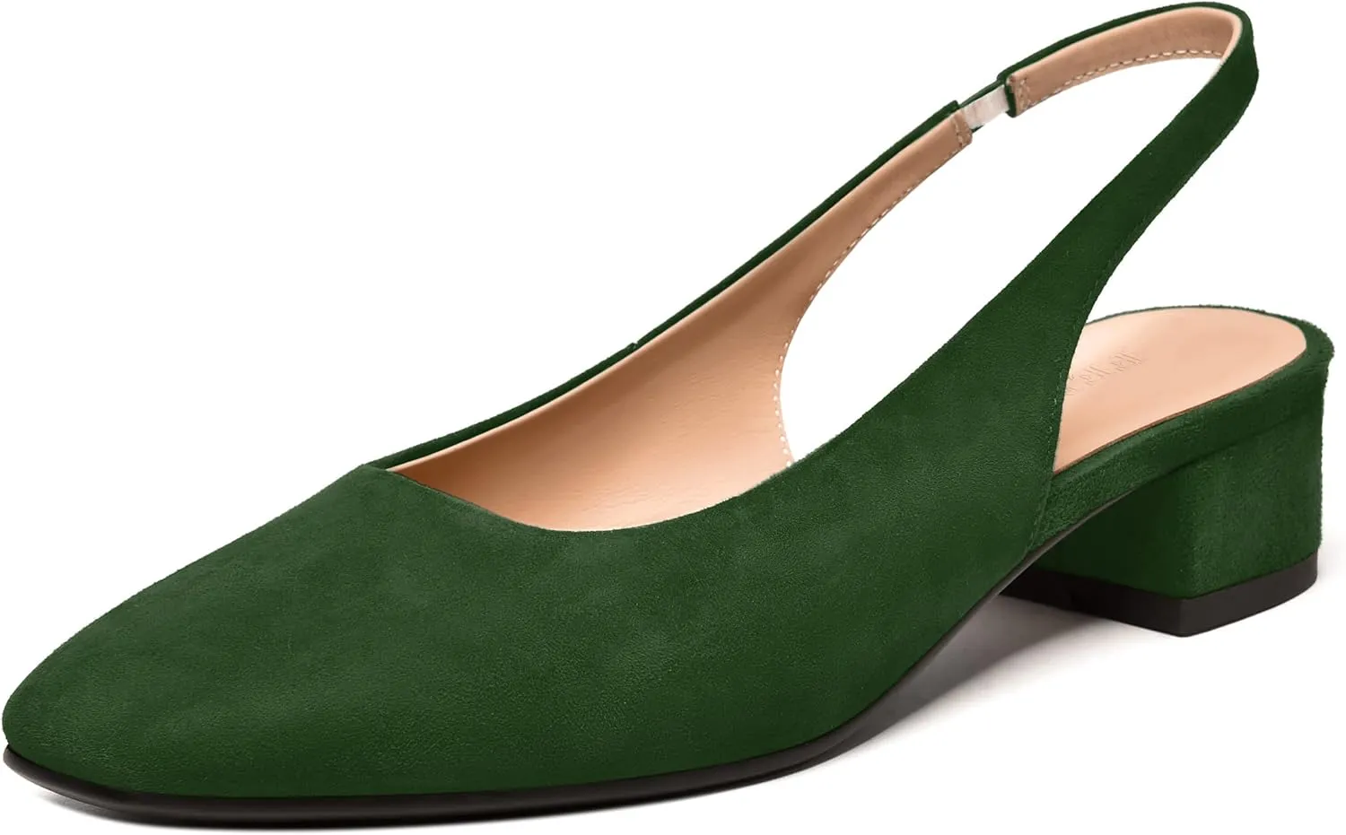 FEMSTEP Womens Dating Sexy Suede Leather Square Toe Slip On Slingback Chunky Low Heel Pumps Shoes 1.5 Inch