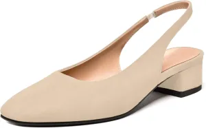 FEMSTEP Womens Dating Sexy Suede Leather Square Toe Slip On Slingback Chunky Low Heel Pumps Shoes 1.5 Inch