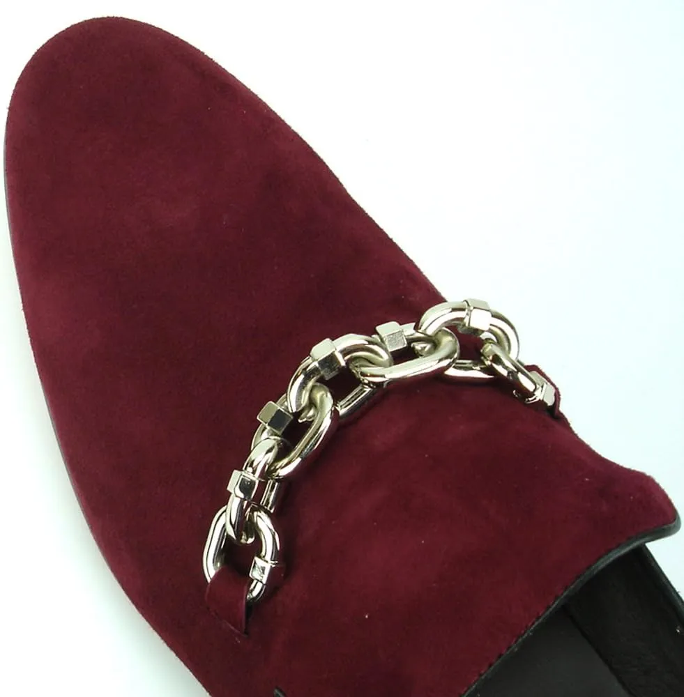 FI-7191 Suede Men's Slip on Loafer with Chain