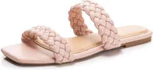 FITORY Womens Flat Sandals Fashion Round Open Toe Slip On Slides with Braided Strap Slippers for Summer Size 6-11