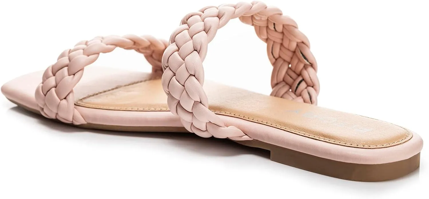 FITORY Womens Flat Sandals Fashion Round Open Toe Slip On Slides with Braided Strap Slippers for Summer Size 6-11