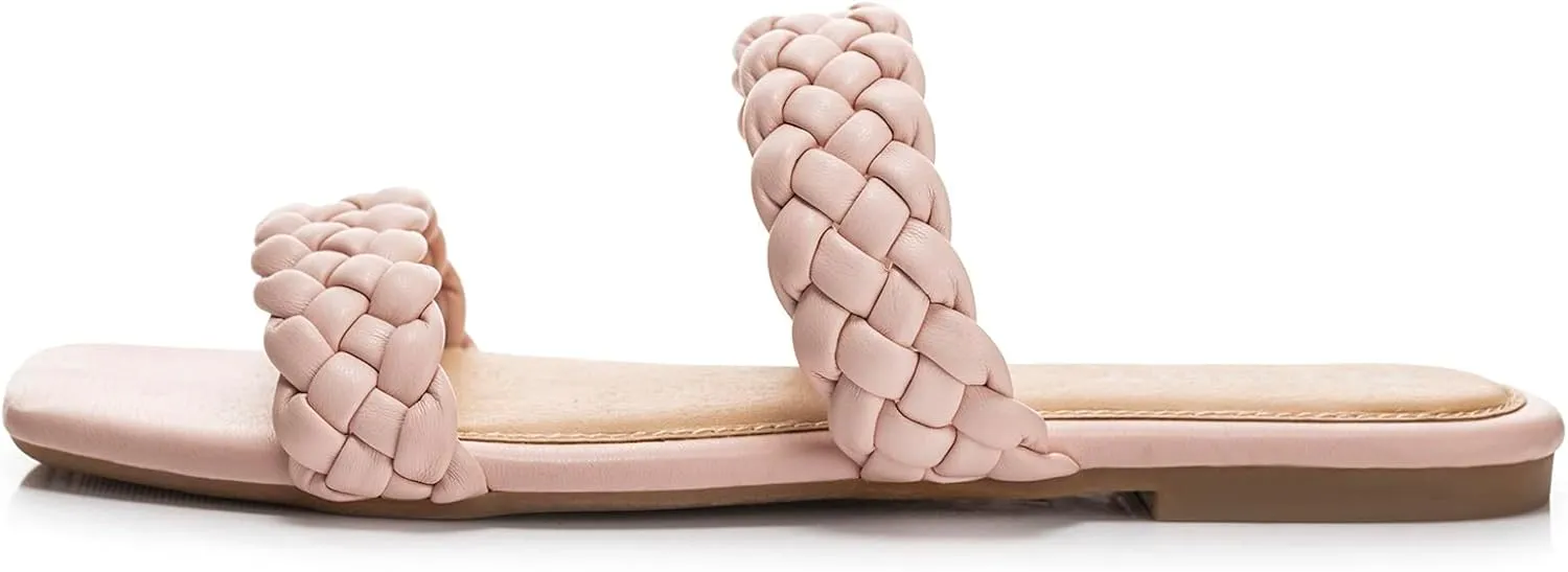 FITORY Womens Flat Sandals Fashion Round Open Toe Slip On Slides with Braided Strap Slippers for Summer Size 6-11