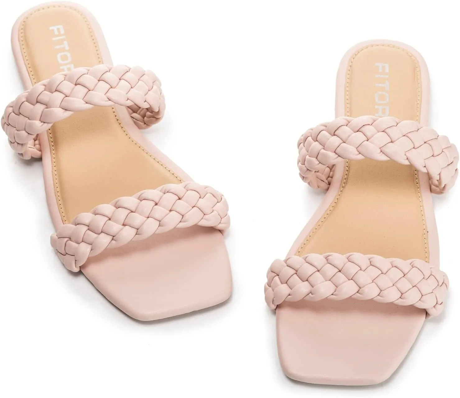 FITORY Womens Flat Sandals Fashion Round Open Toe Slip On Slides with Braided Strap Slippers for Summer Size 6-11