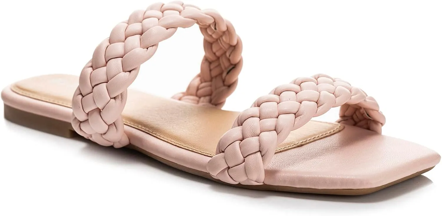 FITORY Womens Flat Sandals Fashion Round Open Toe Slip On Slides with Braided Strap Slippers for Summer Size 6-11