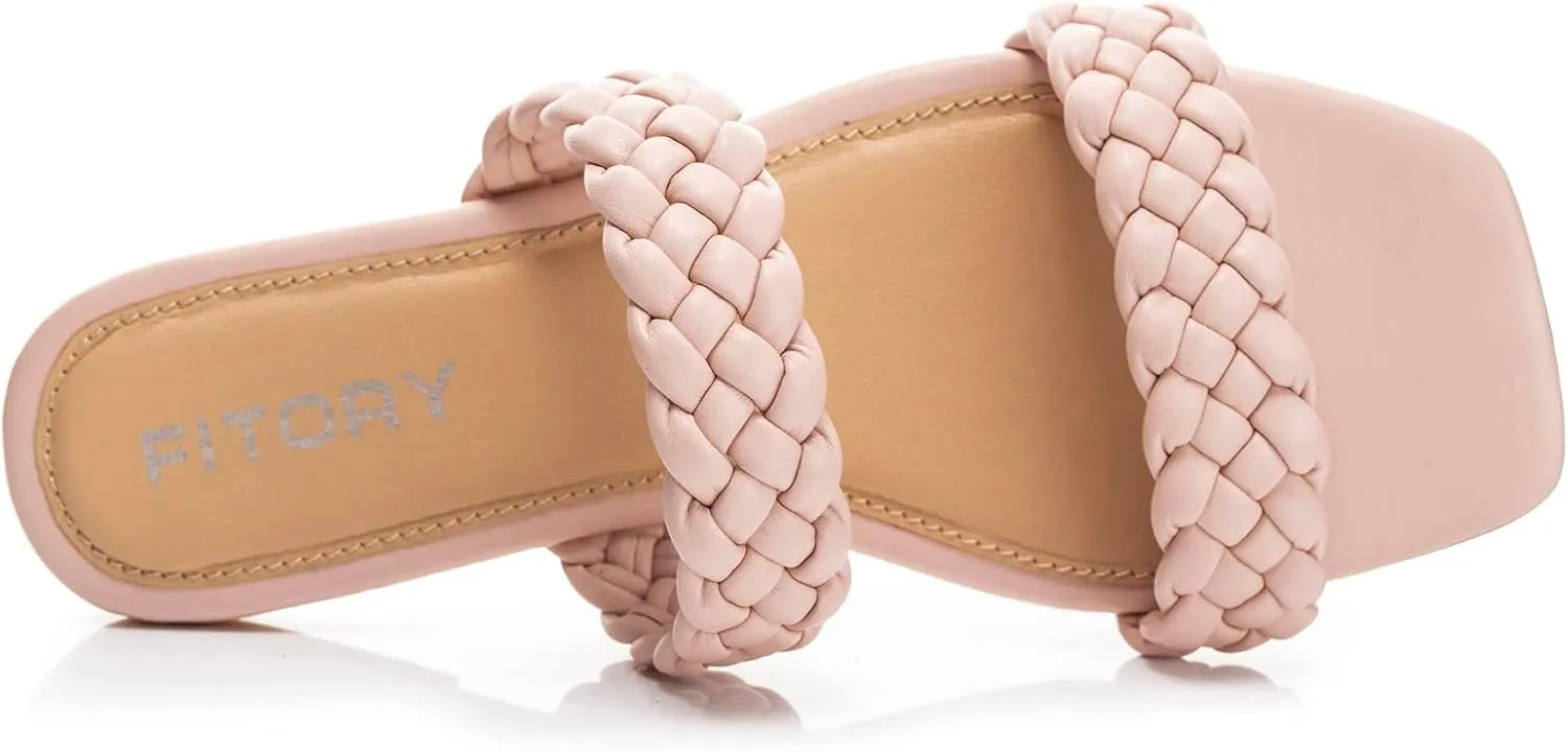 FITORY Womens Flat Sandals Fashion Round Open Toe Slip On Slides with Braided Strap Slippers for Summer Size 6-11