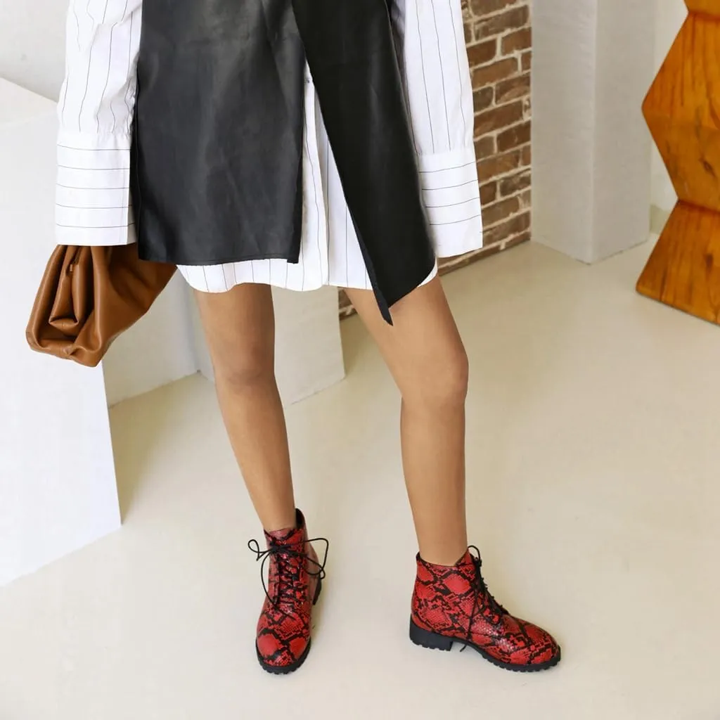 Flat Low Heels Lace Up Ankle Boots For Womens Casual Round Toe Suede Winter Dressy Short Booties