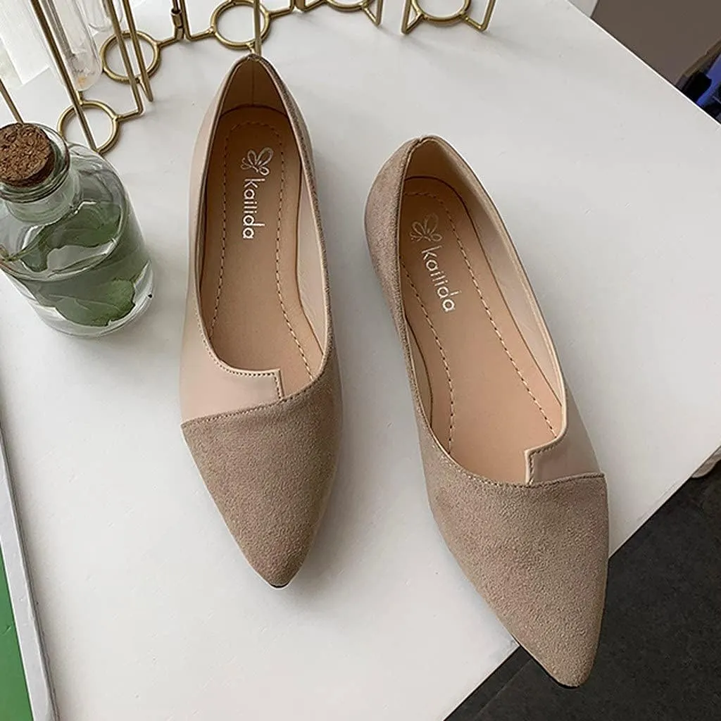 Flats for Women Pointed Toe Ballet Flats Shoes Splice Color Suede Flat Shoes Flats Comfortable Dressy Slip on Flat Dress Shoes