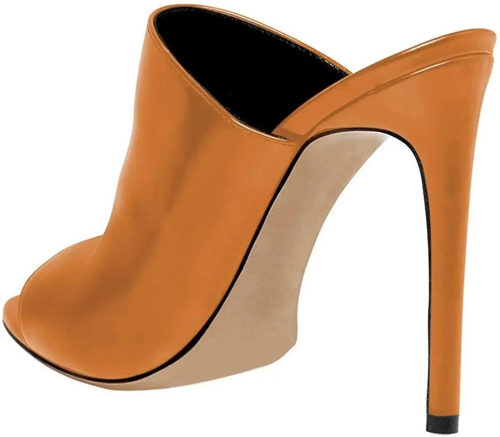 FSJ Wome Open Peep Toe Mule Sandals Wide Strap Slide Slippers Stiletto High Heels Slip on Backless Summer Casual Shoes 4-15 M US