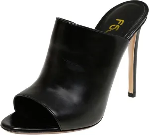 FSJ Wome Open Peep Toe Mule Sandals Wide Strap Slide Slippers Stiletto High Heels Slip on Backless Summer Casual Shoes 4-15 M US