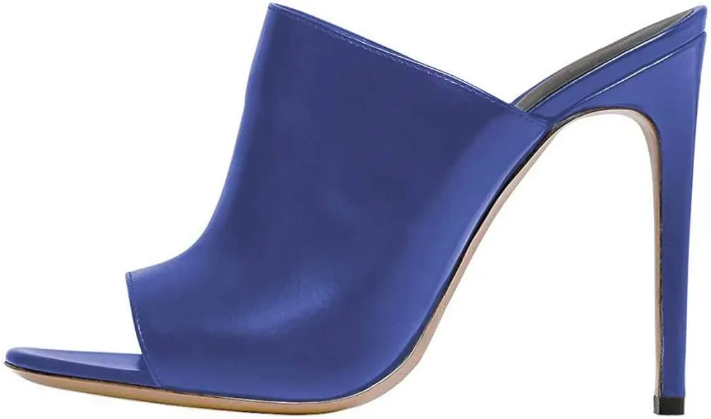 FSJ Wome Open Peep Toe Mule Sandals Wide Strap Slide Slippers Stiletto High Heels Slip on Backless Summer Casual Shoes 4-15 M US