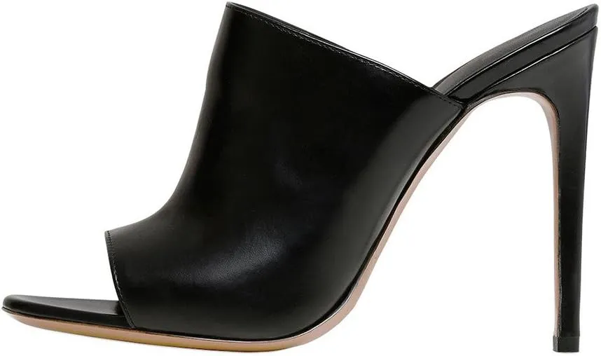 FSJ Wome Open Peep Toe Mule Sandals Wide Strap Slide Slippers Stiletto High Heels Slip on Backless Summer Casual Shoes 4-15 M US