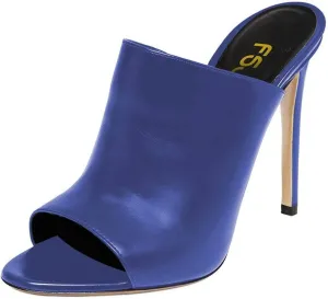 FSJ Wome Open Peep Toe Mule Sandals Wide Strap Slide Slippers Stiletto High Heels Slip on Backless Summer Casual Shoes 4-15 M US
