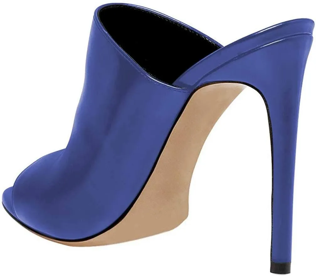 FSJ Wome Open Peep Toe Mule Sandals Wide Strap Slide Slippers Stiletto High Heels Slip on Backless Summer Casual Shoes 4-15 M US