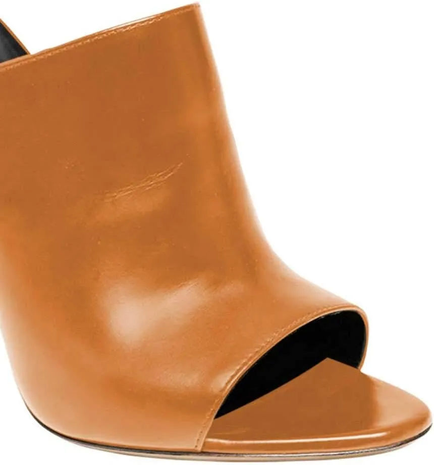 FSJ Wome Open Peep Toe Mule Sandals Wide Strap Slide Slippers Stiletto High Heels Slip on Backless Summer Casual Shoes 4-15 M US