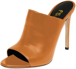 FSJ Wome Open Peep Toe Mule Sandals Wide Strap Slide Slippers Stiletto High Heels Slip on Backless Summer Casual Shoes 4-15 M US