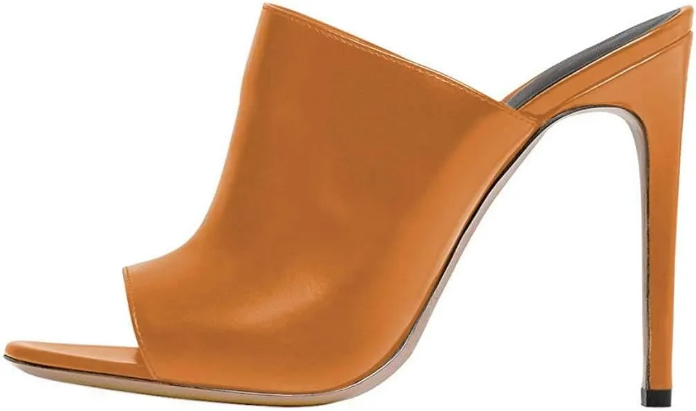 FSJ Wome Open Peep Toe Mule Sandals Wide Strap Slide Slippers Stiletto High Heels Slip on Backless Summer Casual Shoes 4-15 M US