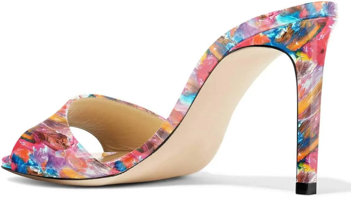 FSJ Women Casual Peep Toe Mule Sandals Stiletto High Heels Party Evening Shoe Size 4-15 M US