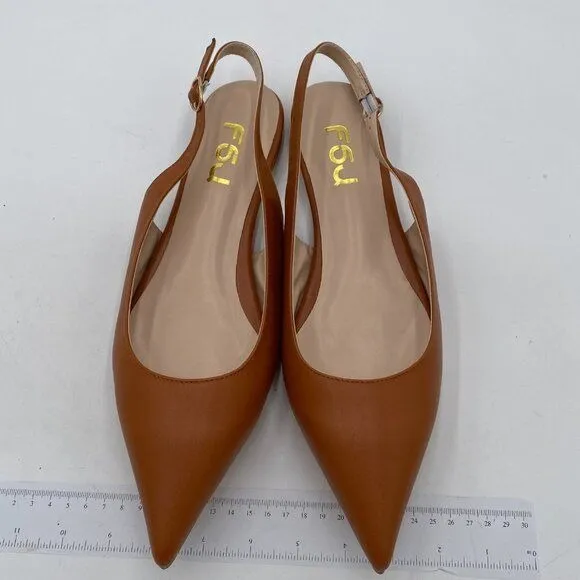 FSJ Women Pointed Toe Slingback Flats Pumps Low Heels Faux Leather Dress Pump