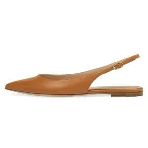 FSJ Women Pointed Toe Slingback Flats Pumps Low Heels Faux Leather Dress Pump