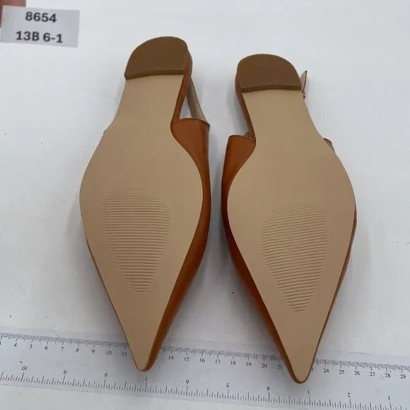 FSJ Women Pointed Toe Slingback Flats Pumps Low Heels Faux Leather Dress Pump