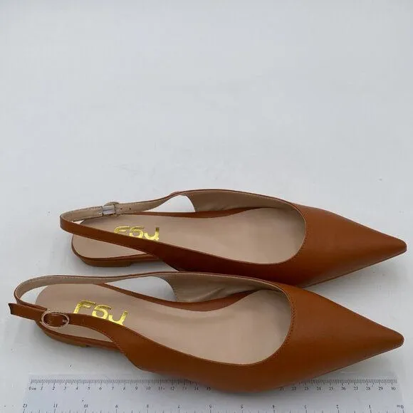 FSJ Women Pointed Toe Slingback Flats Pumps Low Heels Faux Leather Dress Pump