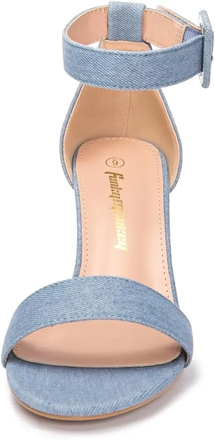 FUNKYMONKEY Women's Chunky High Heels Sandals,Two Strap Open Toe Ankle Strap Heeled Sandal,Party Wedding Strappy Buckle Sandals