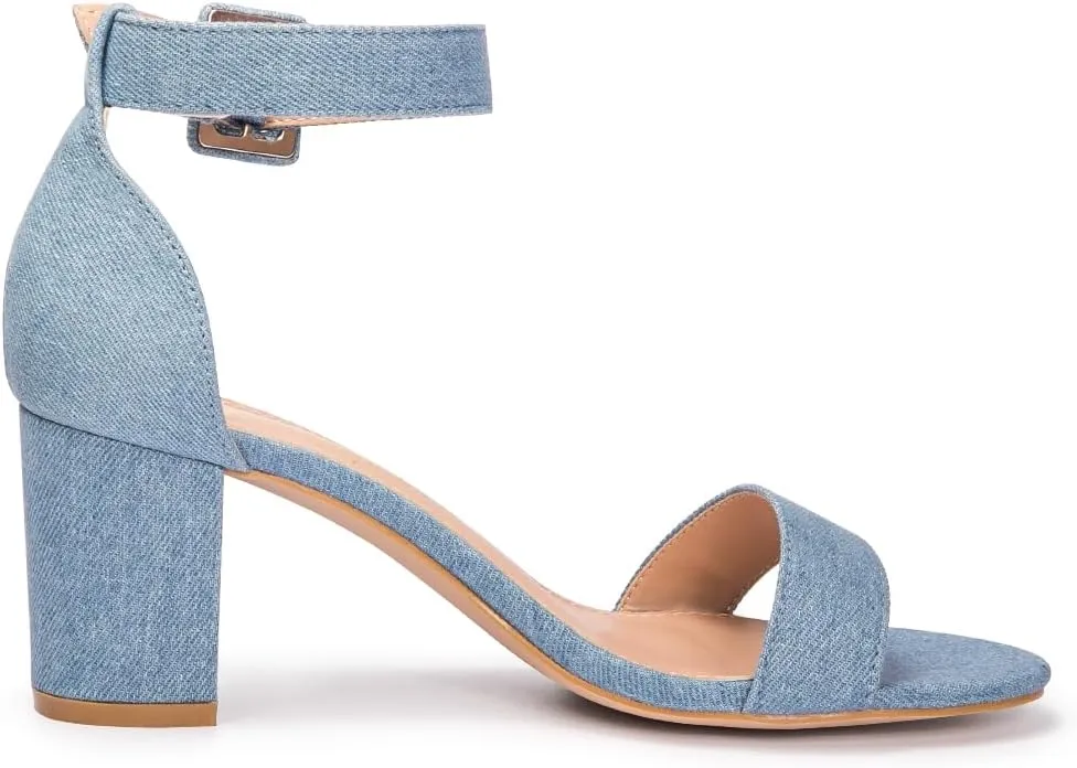 FUNKYMONKEY Women's Chunky High Heels Sandals,Two Strap Open Toe Ankle Strap Heeled Sandal,Party Wedding Strappy Buckle Sandals