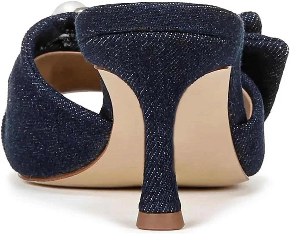FYS Women Square Open Toe Mules Slip on Kitten Mid Heel Slippers Pearl Rhinestone Elegant Sandal Outfit Shoes Size 4-16 US