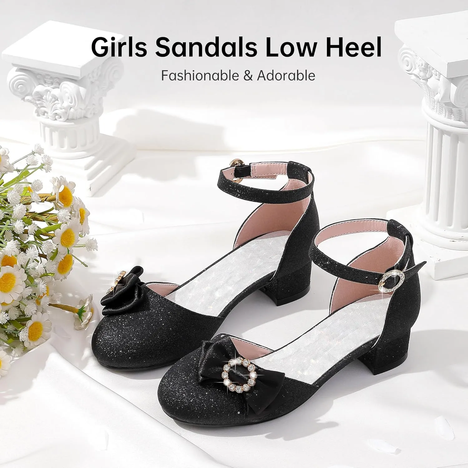 Girls Dress Shoes Princess Closed Toe Chunky Kids High Heels Girls Pump Ankle Strap Wedding Party Girls Shoes