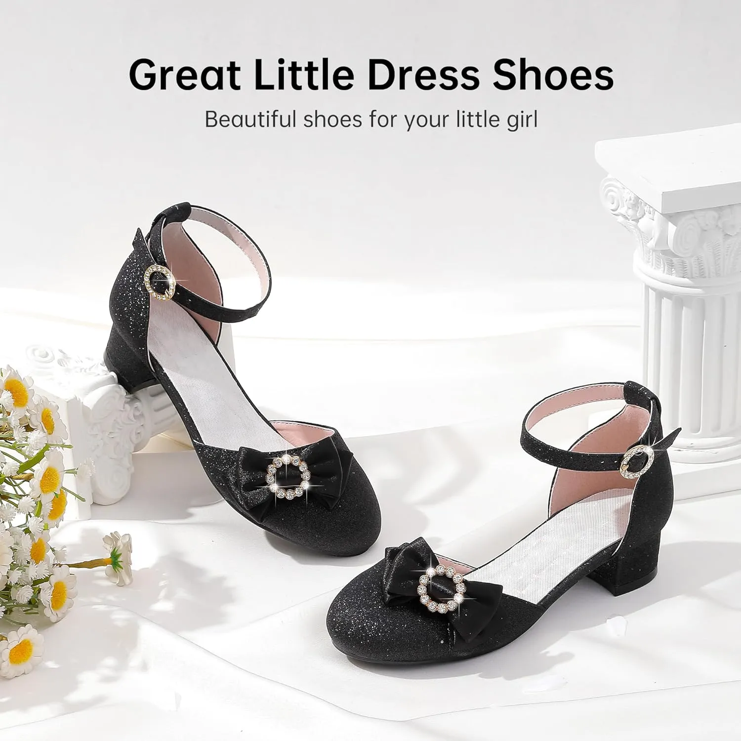 Girls Dress Shoes Princess Closed Toe Chunky Kids High Heels Girls Pump Ankle Strap Wedding Party Girls Shoes