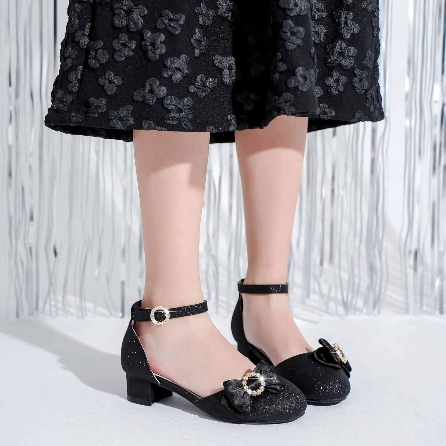 Girls Dress Shoes Princess Closed Toe Chunky Kids High Heels Girls Pump Ankle Strap Wedding Party Girls Shoes