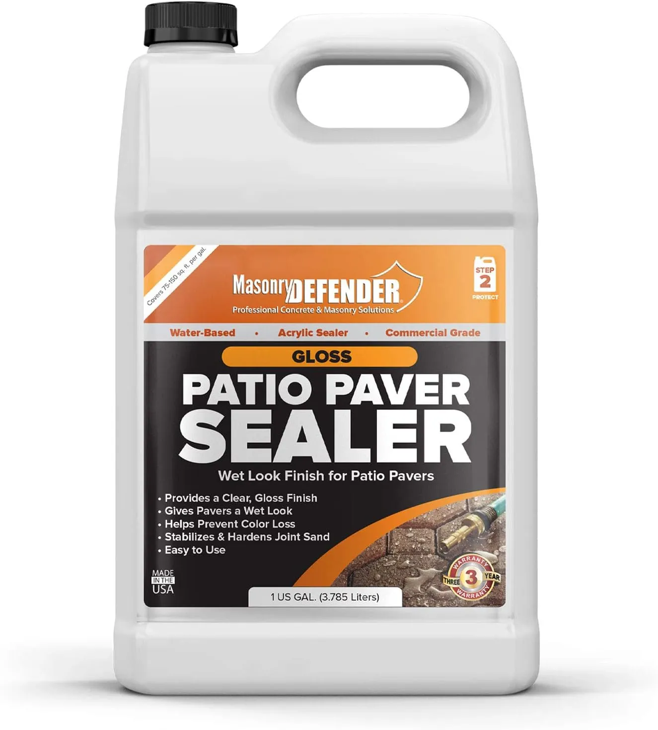 Gloss, Wet Look Patio Paver Sealer, 1 gal - Clear Water-Based Sealant for Natural Stone Surfaces
