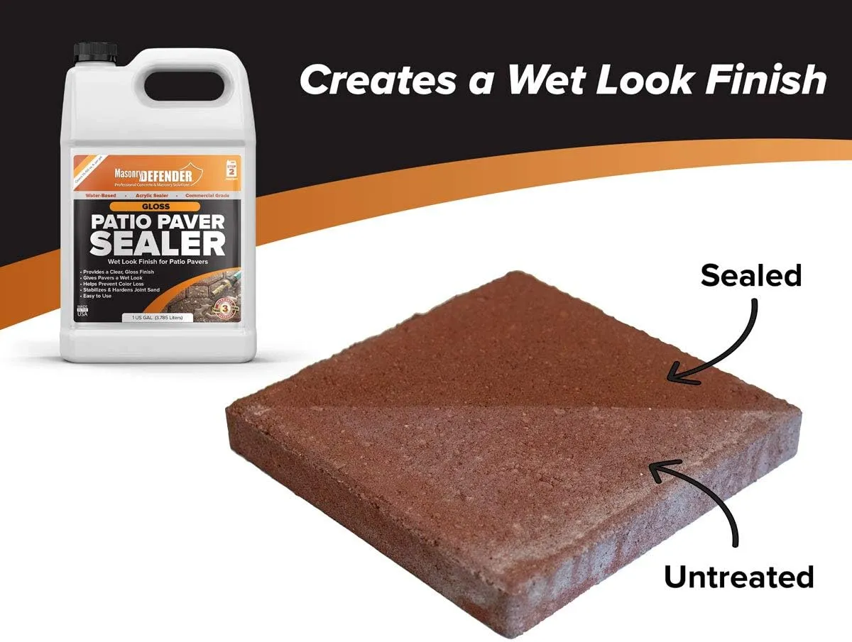 Gloss, Wet Look Patio Paver Sealer, 1 gal - Clear Water-Based Sealant for Natural Stone Surfaces