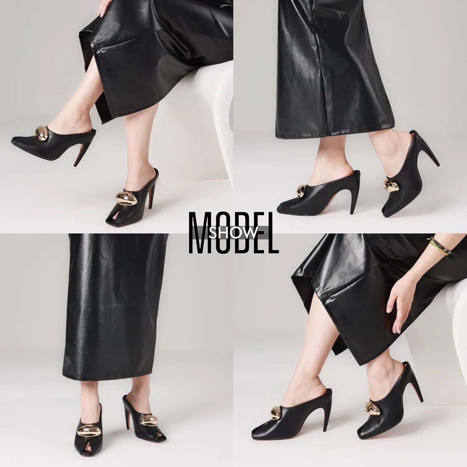 Goiphrri Stiletto Heels for Women Peep Toe Pull on Heeled Mules Kitten heel Mule Sandals Solid Pointed Toe Pumps High Heeled Sandals for Women