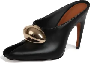 Goiphrri Stiletto Heels for Women Peep Toe Pull on Heeled Mules Kitten heel Mule Sandals Solid Pointed Toe Pumps High Heeled Sandals for Women