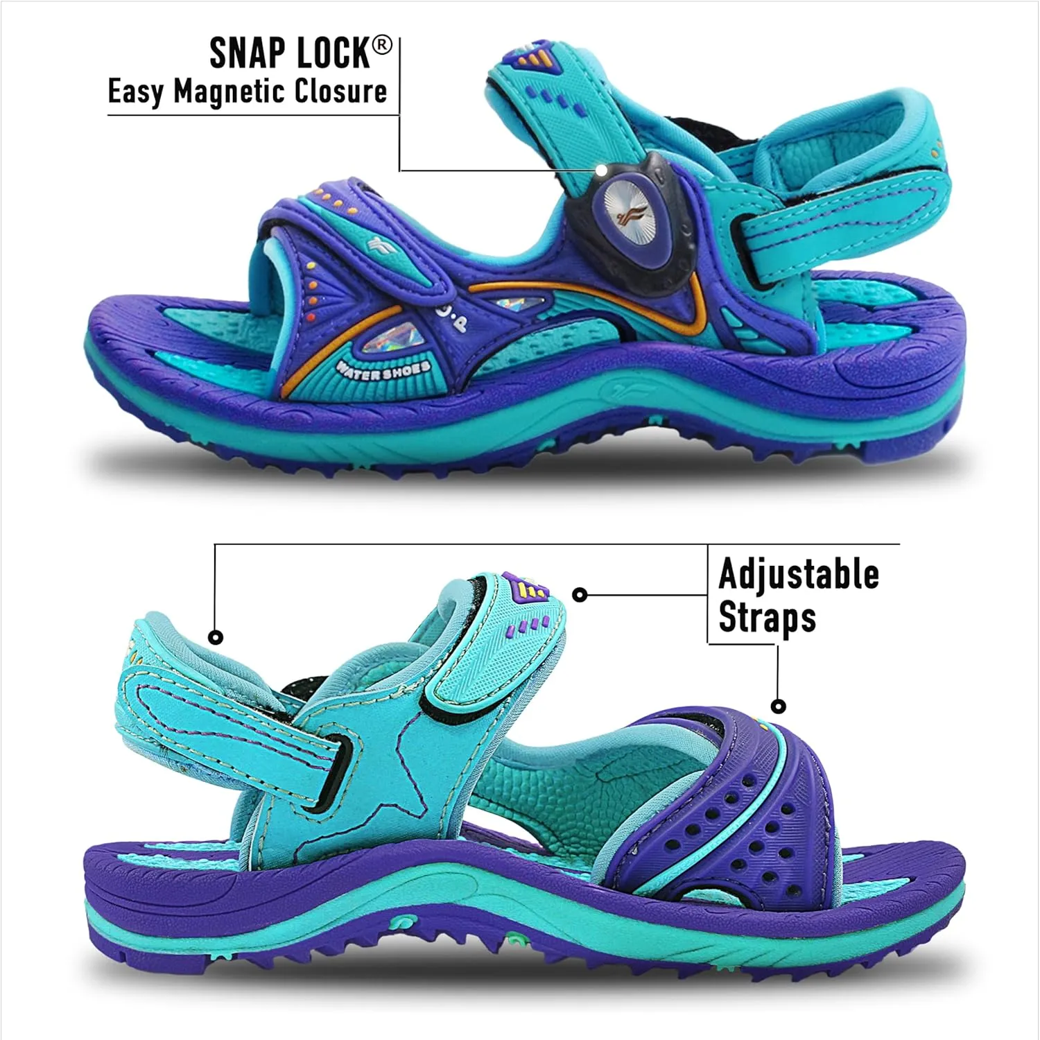 Gold Pigeon Shoes KIDS Easy Snap Lock Outdoor/Water Sandals & Slides. Adjustable Straps