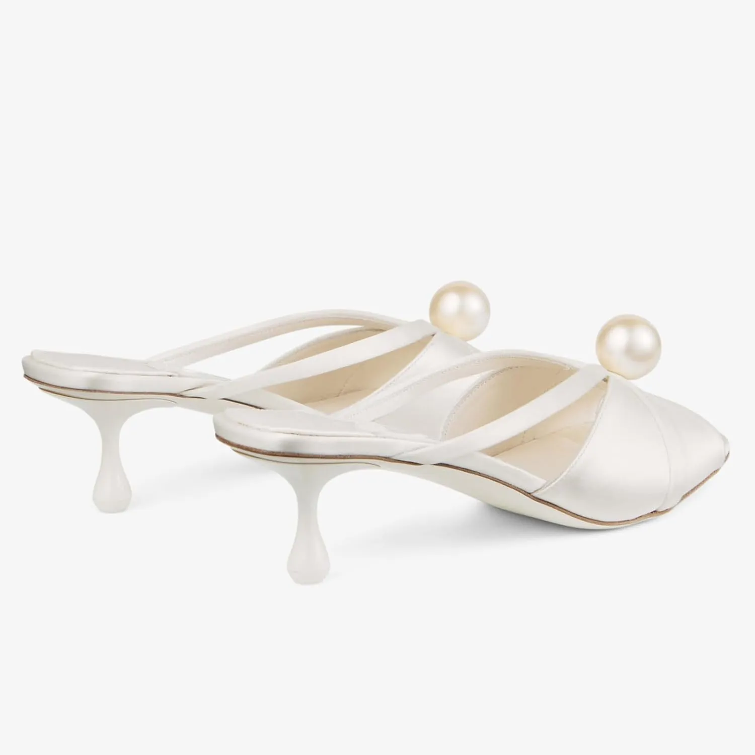 Goolita Pearl Mule Kitten Heels For Women, Slip On Open Square Toe Heeled Sandals Cute Backless Evening Bridal Shoes For Wedding