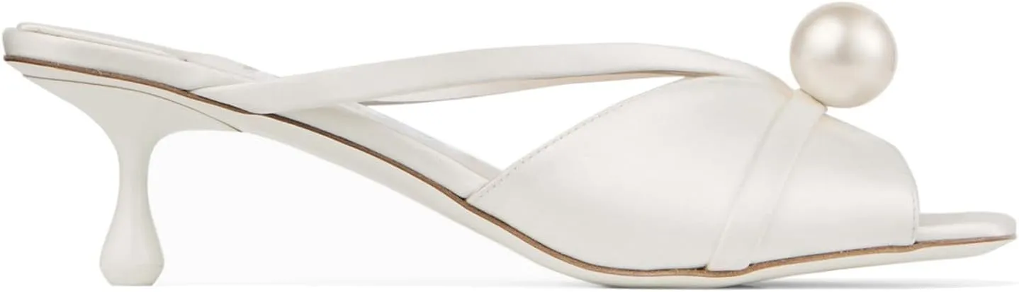 Goolita Pearl Mule Kitten Heels For Women, Slip On Open Square Toe Heeled Sandals Cute Backless Evening Bridal Shoes For Wedding