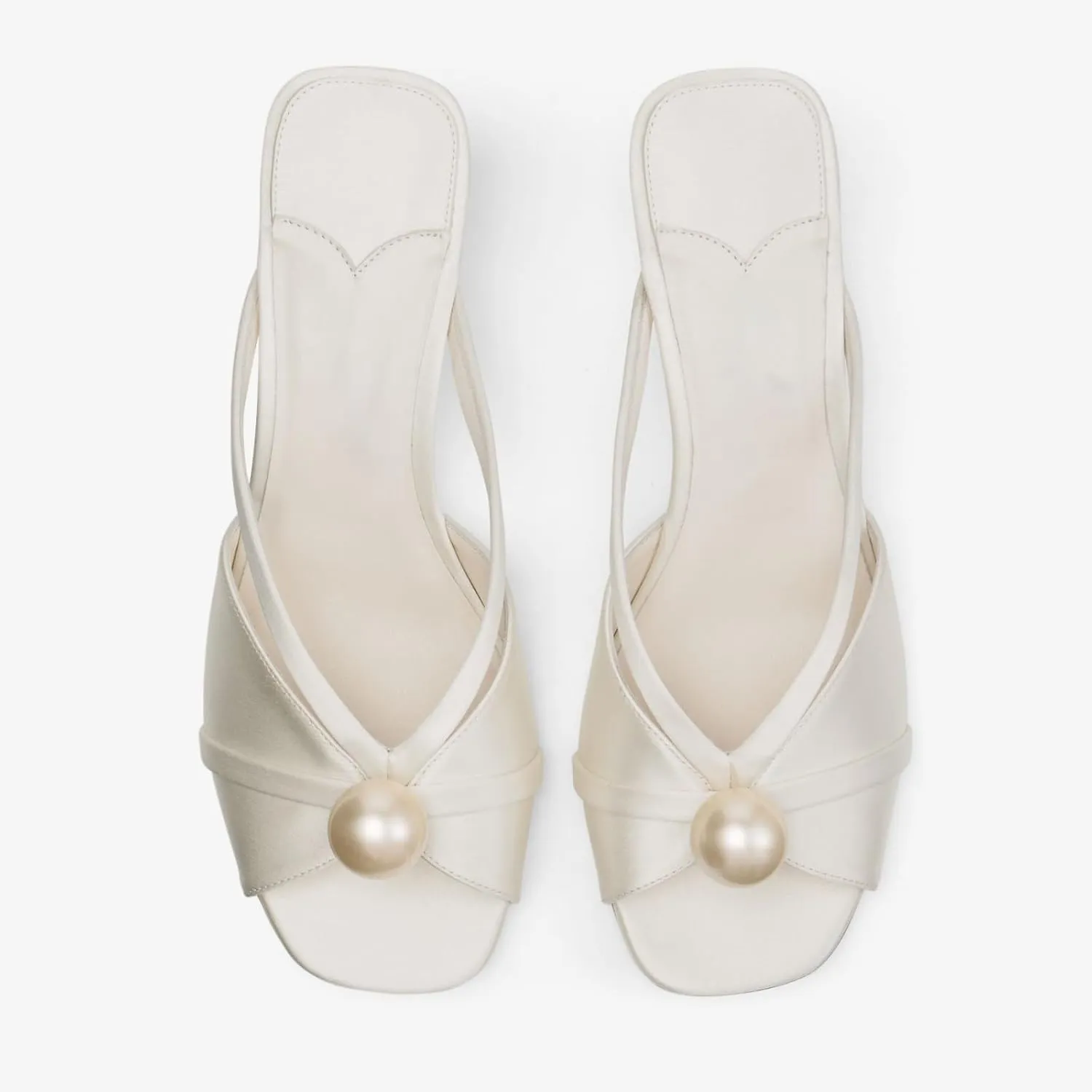 Goolita Pearl Mule Kitten Heels For Women, Slip On Open Square Toe Heeled Sandals Cute Backless Evening Bridal Shoes For Wedding