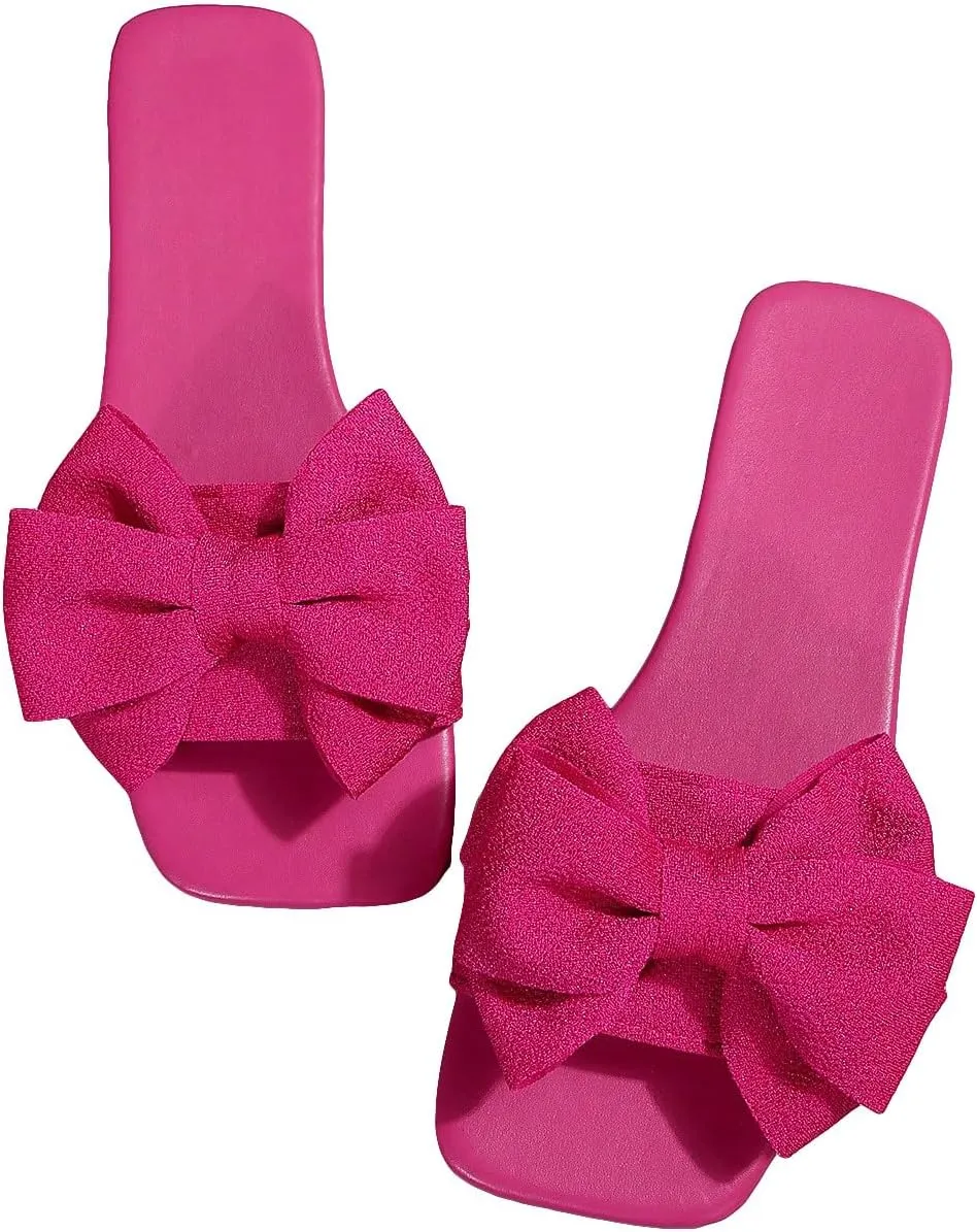 GORGLITTER Women's Bow Sandals Square Open Toe Slip on Dressy Summer Sandals Hot Pink a 8