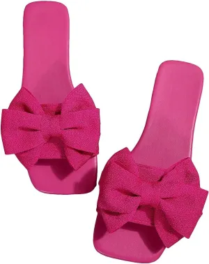 GORGLITTER Women's Bow Sandals Square Open Toe Slip on Dressy Summer Sandals Hot Pink a 8