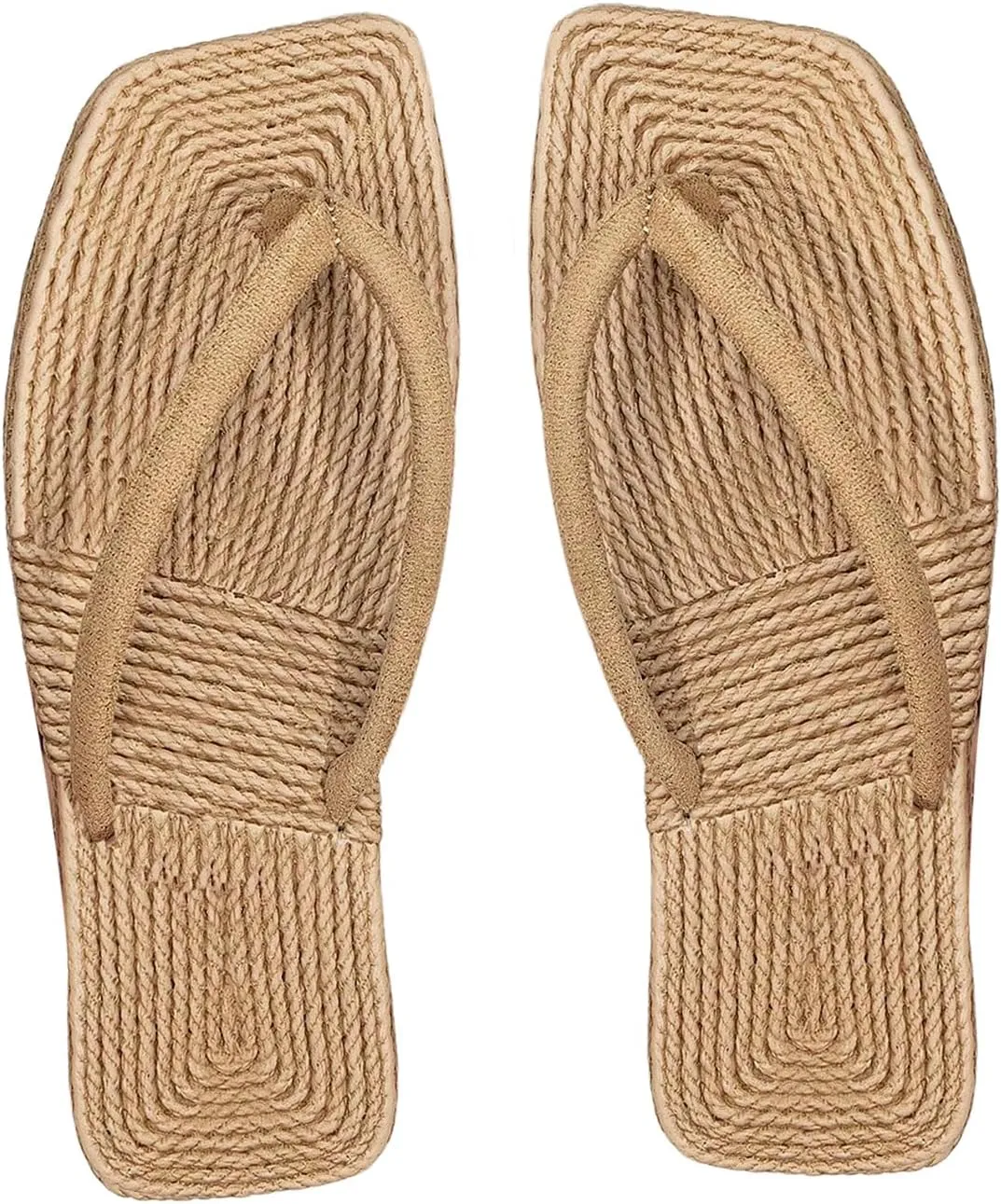 GORGLITTER Women's Crochet Flat Sandals Straw Flip Flop Boho Square Open Toe Beach Summer Slip on Slide Sandals