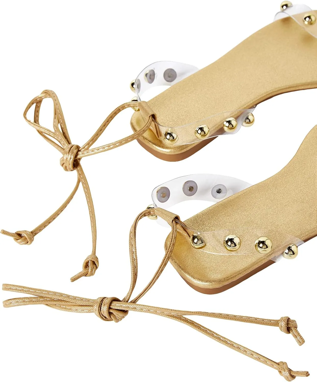 GORGLITTER Women's Metallic Lace Up Flat Sandals Dressy Clear Strappy Square Open Toe Summer Sandals