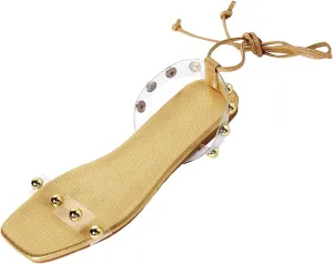 GORGLITTER Women's Metallic Lace Up Flat Sandals Dressy Clear Strappy Square Open Toe Summer Sandals